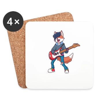 Cartoon Fuchs rockt E-Gitarre - Untersetzer (4er-Set) - Weiß - Vorne