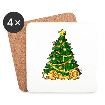 Bienen und Honig - Imker Weihnachtsbaum - Untersetzer (4er-Set) - Weiß - Vorne