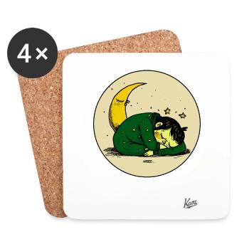 Enfant endormi et la lune et les étoiles - Dessous de verre (lot de 4) - blanc - Devant