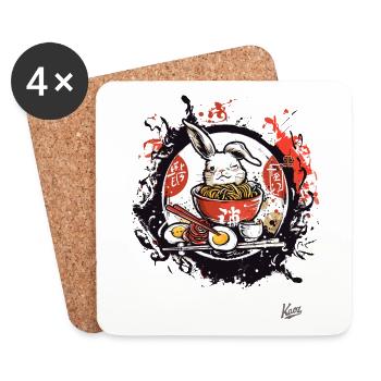 Œufs, nouilles et lapin avec ramen japonais - Dessous de verre (lot de 4) - blanc - Devant