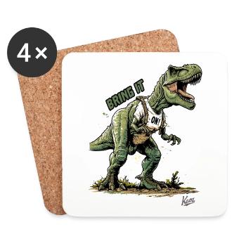 Riesiger Rex Dinosaurier: Dino, Komm schon! - Untersetzer (4er-Set) - Weiß - Vorne