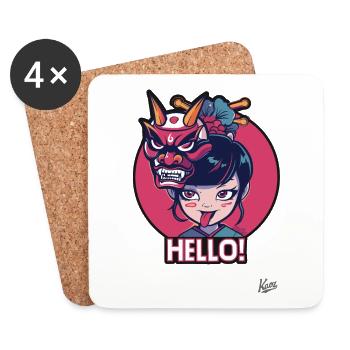 Fille japonaise avec masque Oni - Dessous de verre (lot de 4) - blanc - Devant