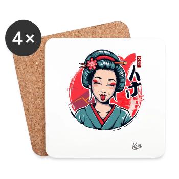 Joyeuse, drôle, geisha de dessin animé japonais - Dessous de verre (lot de 4) - blanc - Devant
