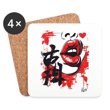 Coeurs japonais : embrasser la bouche et les lèvres - Dessous de verre (lot de 4) - blanc - Devant