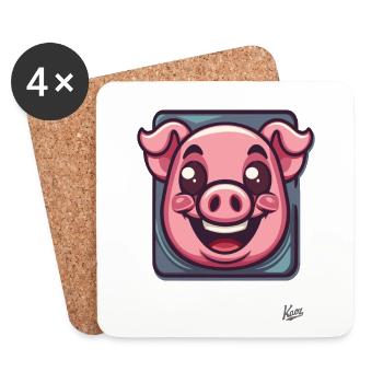 Mignon petit cochon de dessin animé dans le cadre - Dessous de verre (lot de 4) - blanc - Devant