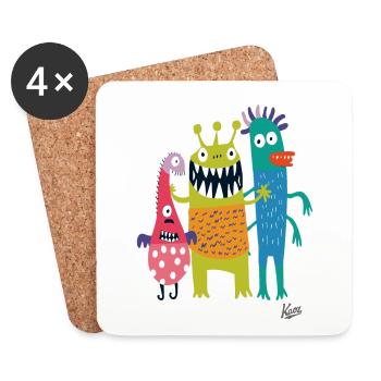 Drei lustige kleine freche Monster - Untersetzer (4er-Set) - Weiß - Vorne
