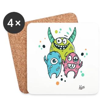 Kleine bunte Monster-Freunde - Untersetzer (4er-Set) - Weiß - Vorne