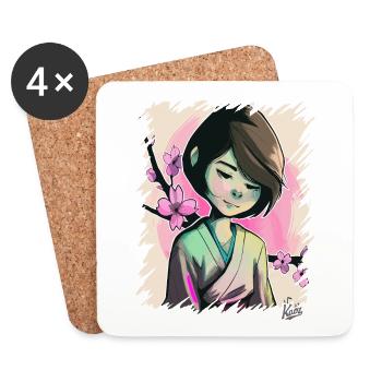 La Sakura Girl japonaise - Dessous de verre (lot de 4) - blanc - Devant