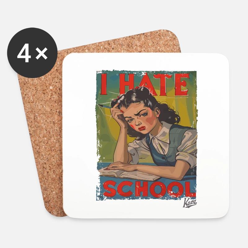 verzweifeltes Schulmädchen, ich hasse Schule - Untersetzer (4er-Set) - Weiß