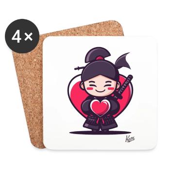 süßer fröhlicher Samurai mit Herz und Liebe - Untersetzer (4er-Set) - Weiß - Vorne