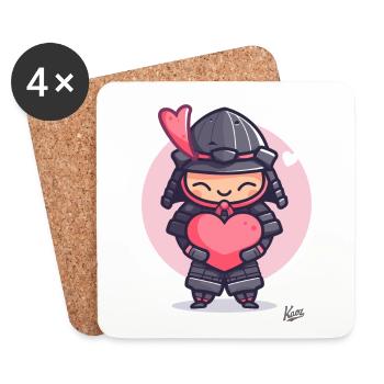 Shogun kawaii mignon samouraï avec cœur et amour - Dessous de verre (lot de 4) - blanc - Devant
