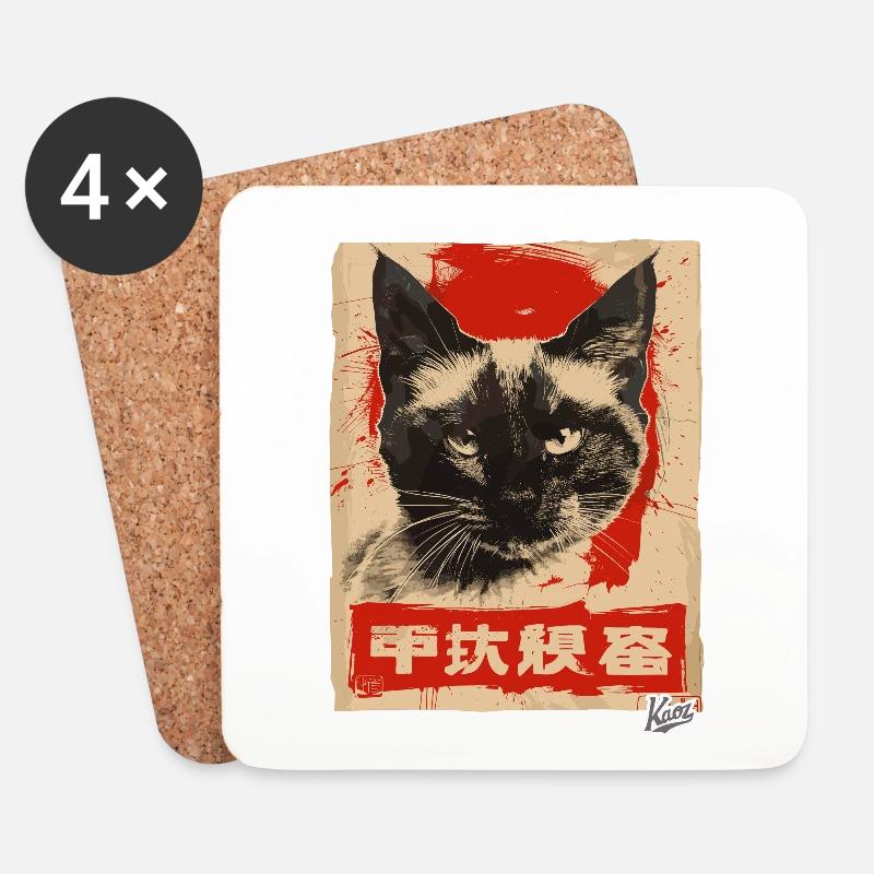 Propaganda-Stil: Siamesische Katze - Untersetzer (4er-Set) - Weiß