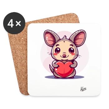 Cute, happy mouse with a big heart for love - Coasters (set of 4) - white - Front