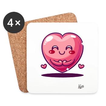 Kawaii Herzchen: Glücklich und Süß - Untersetzer (4er-Set) - Weiß - Vorne