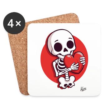 Squelette doux et heureux avec un cœur pour l’amour - Dessous de verre (lot de 4) - blanc - Devant