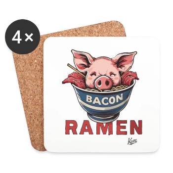 Funny pig's head in bowl with bacon ramen - Coasters (set of 4) - white - Front