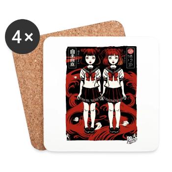 Écolière de dessin animé japonais dans le style anime - Dessous de verre (lot de 4) - blanc - Devant