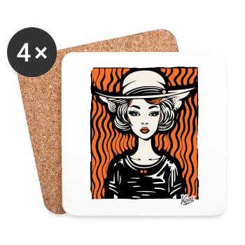 Une dame avec un chapeau - Dessous de verre (lot de 4) - blanc - Devant