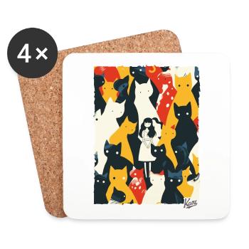Lady Abstract Art with Cats - Coasters (set of 4) - white - Front
