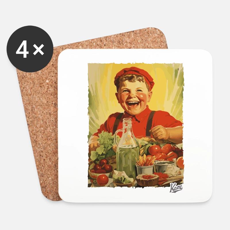 Vintage Propaganda: Junge isst gesundes Essen - Untersetzer (4er-Set) - Weiß