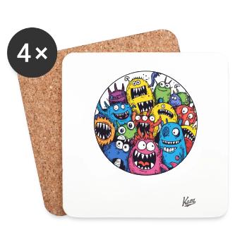 Lustige Monster-Freunde - Untersetzer (4er-Set) - Weiß - Vorne
