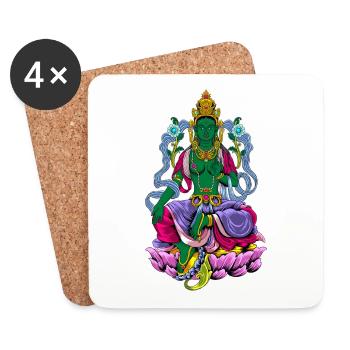 Bouddhisme Dieu Bodhisattva Tara Verte - Dessous de verre (lot de 4) - blanc - Devant