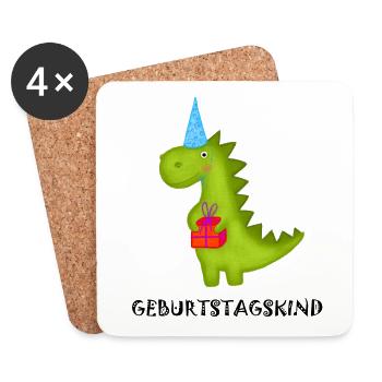 Anniversaire Garçon Tyrannosaurus Rex Dino T-Rex Fête - Dessous de verre (lot de 4) - blanc - Devant