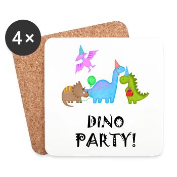 Anniversaire Garçon Dinosaure Dino Fête - Dessous de verre (lot de 4) - blanc - Devant