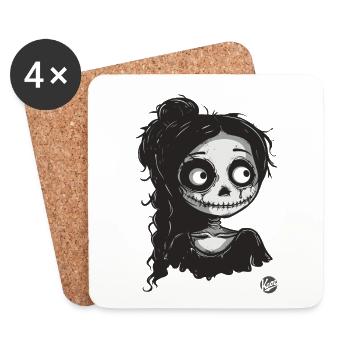 Cute skeleton girl in creepy cartoon style - Coasters (set of 4) - white - Front