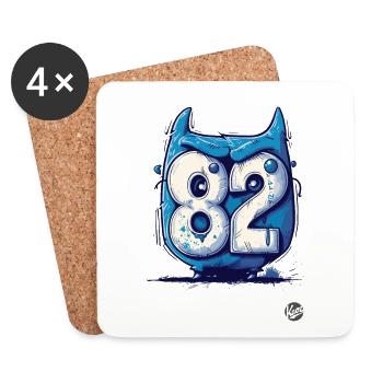 Cooles "82" Eulen-Design im Cartoon-Stil - Untersetzer (4er-Set) - Weiß - Vorne