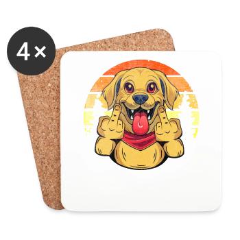 Drôle de chien montrant le majeur - Dessous de verre (lot de 4) - blanc - Devant