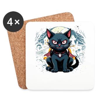 Chat noir d’Halloween en vampire - Dessous de verre (lot de 4) - blanc - Devant