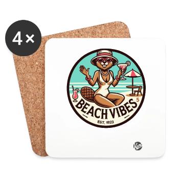 Beaver Lady apporte une ambiance rétro de plage de vacances - Dessous de verre (lot de 4) - blanc - Devant