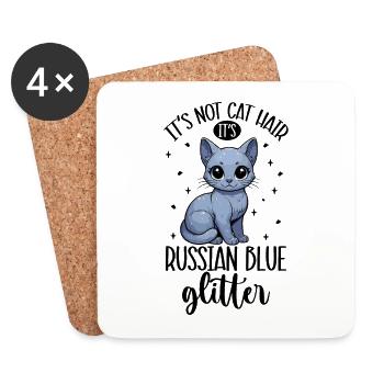 Paillettes Chats - Bleu Russe - Dessous de verre (lot de 4) - blanc - Devant
