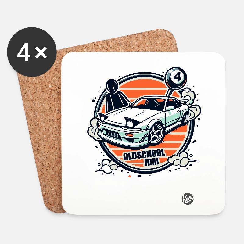 Oldschool JDM Drift-Auto-Rennfahrer - Untersetzer (4er-Set) - Weiß