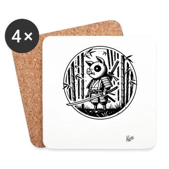 Im Bambus-Wald, ein Samurai-Schwein - Untersetzer (4er-Set) - Weiß - Vorne