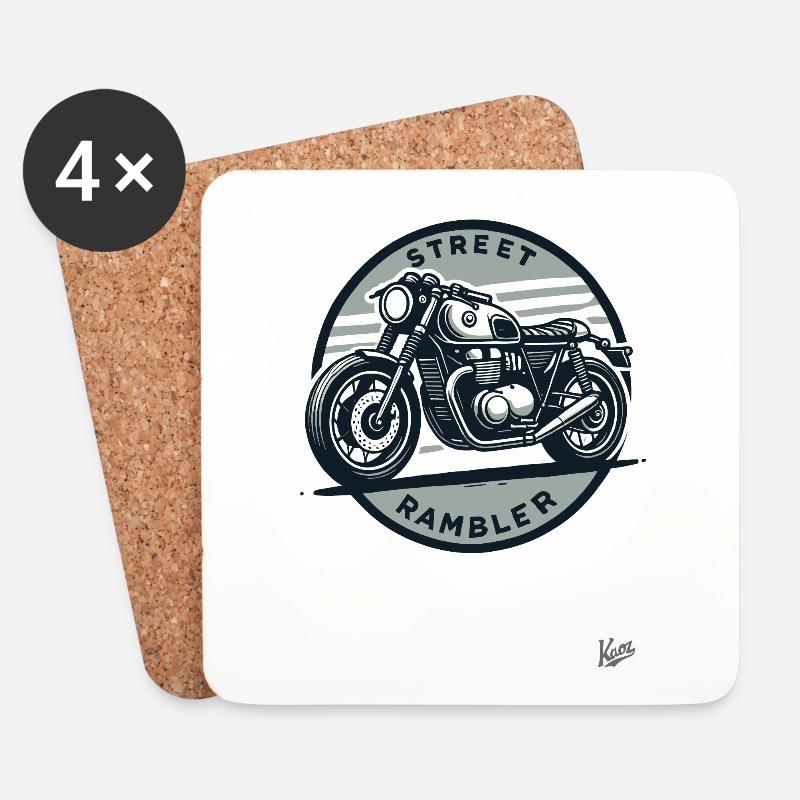 Straßen Wanderer - Café Racer Retro Motorrad - Untersetzer (4er-Set) - Weiß