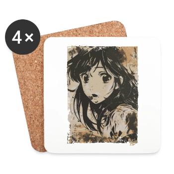 Japanisches Grunge-Cover Cartoon-Mädchen - Untersetzer (4er-Set) - Weiß - Vorne
