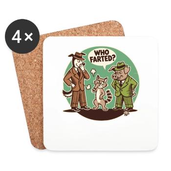 Who farted? Cat, dog or pig - Coasters (set of 4) - white - Front
