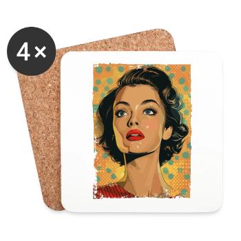 Klassische Retro Pop-Kunst Frau - Untersetzer (4er-Set) - Weiß - Vorne