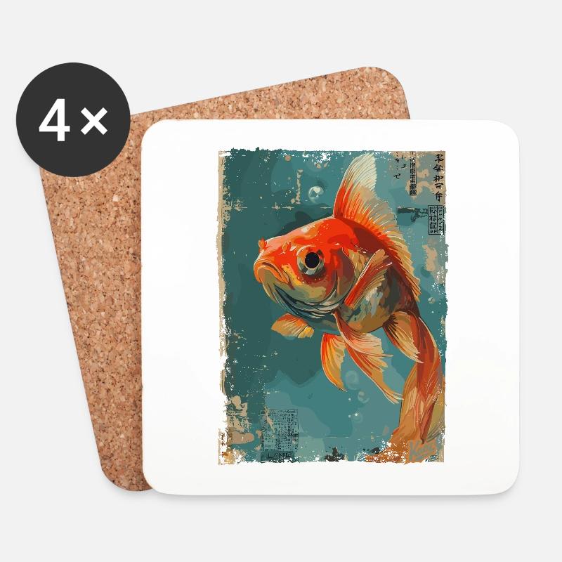 Japanischer Goldfisch - Untersetzer (4er-Set) - Weiß
