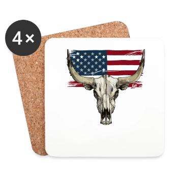 Cow and Bull Skull with USA Flag - Coasters (set of 4) - white - Front