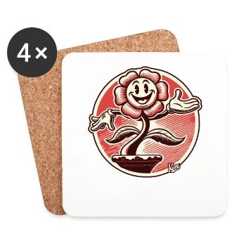 Lustige Retro-Cartoon-Blume - Untersetzer (4er-Set) - Weiß - Vorne