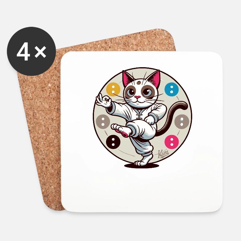 Thai-Chi-Meditation-Katze - Untersetzer (4er-Set) - Weiß
