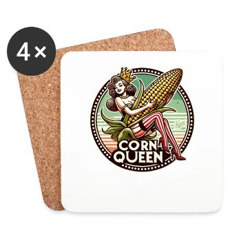 La reine du maïs avec un gros épi de maïs - Dessous de verre (lot de 4) - blanc - Devant