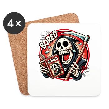 Laughing Grim Reaper reading a cartoon magazine - Coasters (set of 4) - white - Front