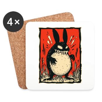 Monster Kaninchen Hase - Untersetzer (4er-Set) - Weiß - Vorne