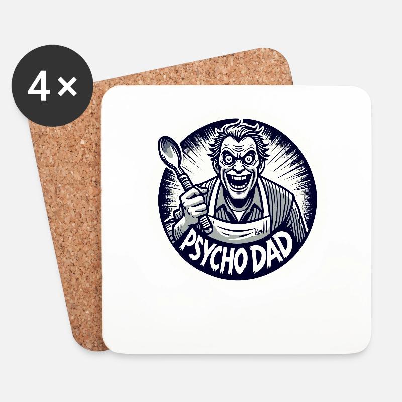 Psycho-Papa mit Kochlöffel - Untersetzer (4er-Set) - Weiß