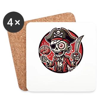 Piraten-Totenkopf-Mann mit Gehirn - Untersetzer (4er-Set) - Weiß - Vorne