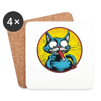 Cool Blue Antihero Cat - Coasters (set of 4) - white - Front